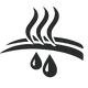 Black icon of flames and water droplets on a white background