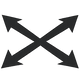 Two crossed black arrows on a white background